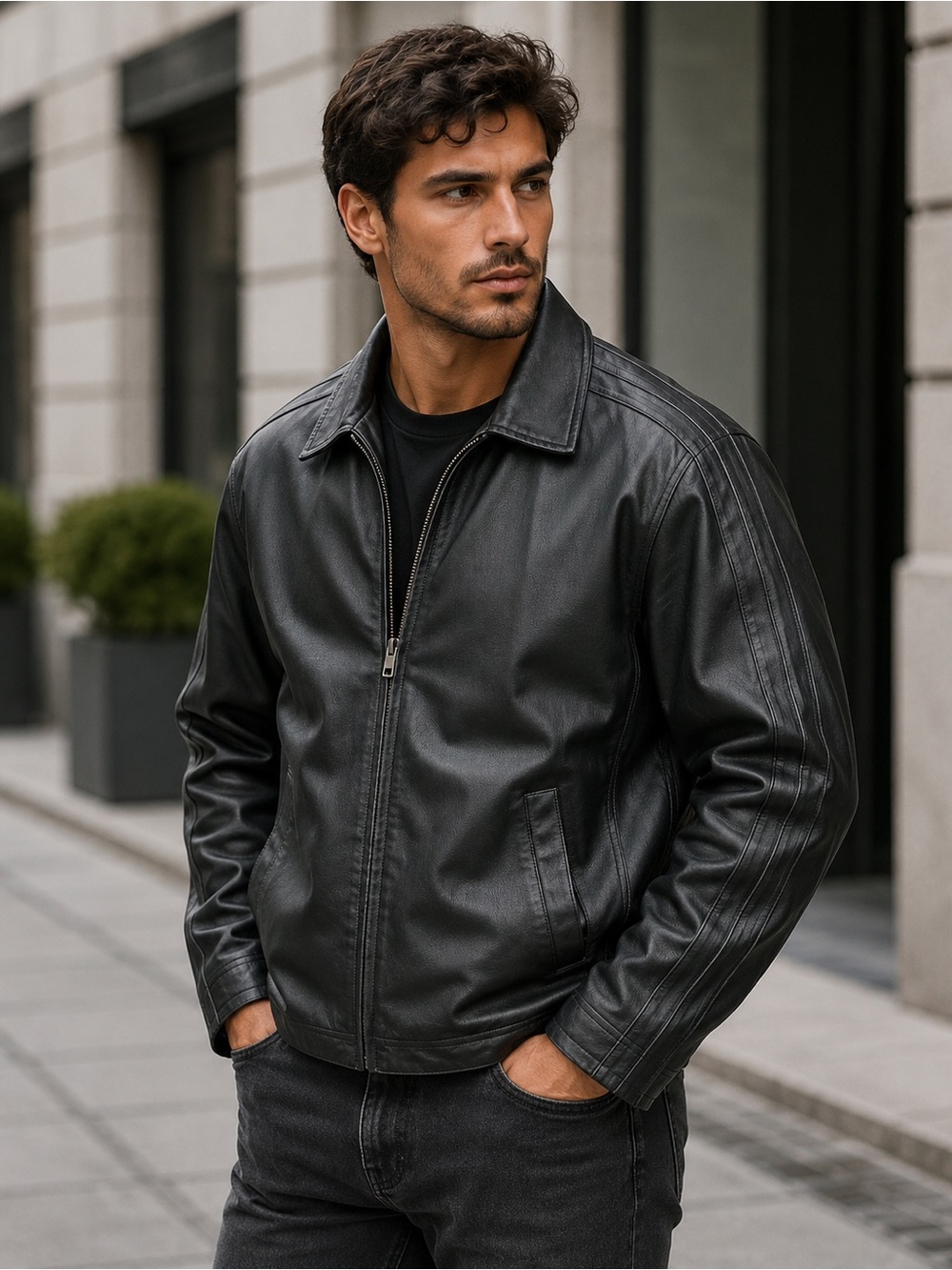 Whispering Smith 1967 Black Faux Leather Jacket Men’s XL
